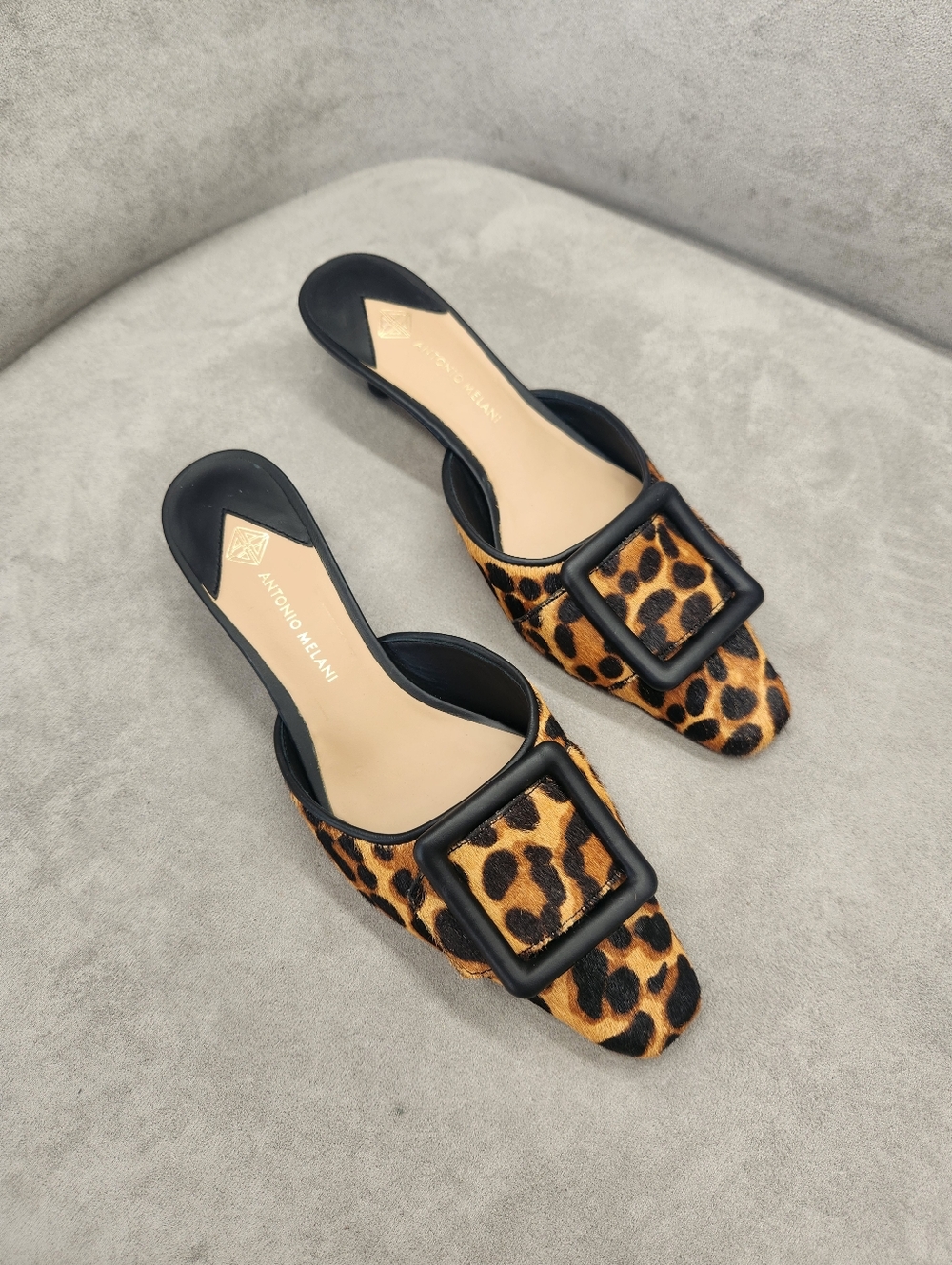 Antonio Melani Dress Mules 7.5 Brown Leopard Kendra Buckle Kitten Heel New $130